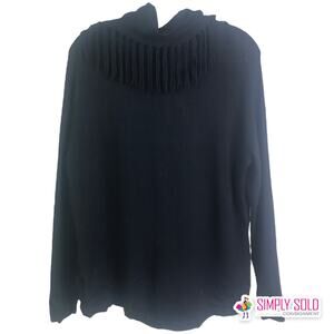 Central Park West Women's Sz XS Fringe Turtle Neck Sweater Black Long Sleeve